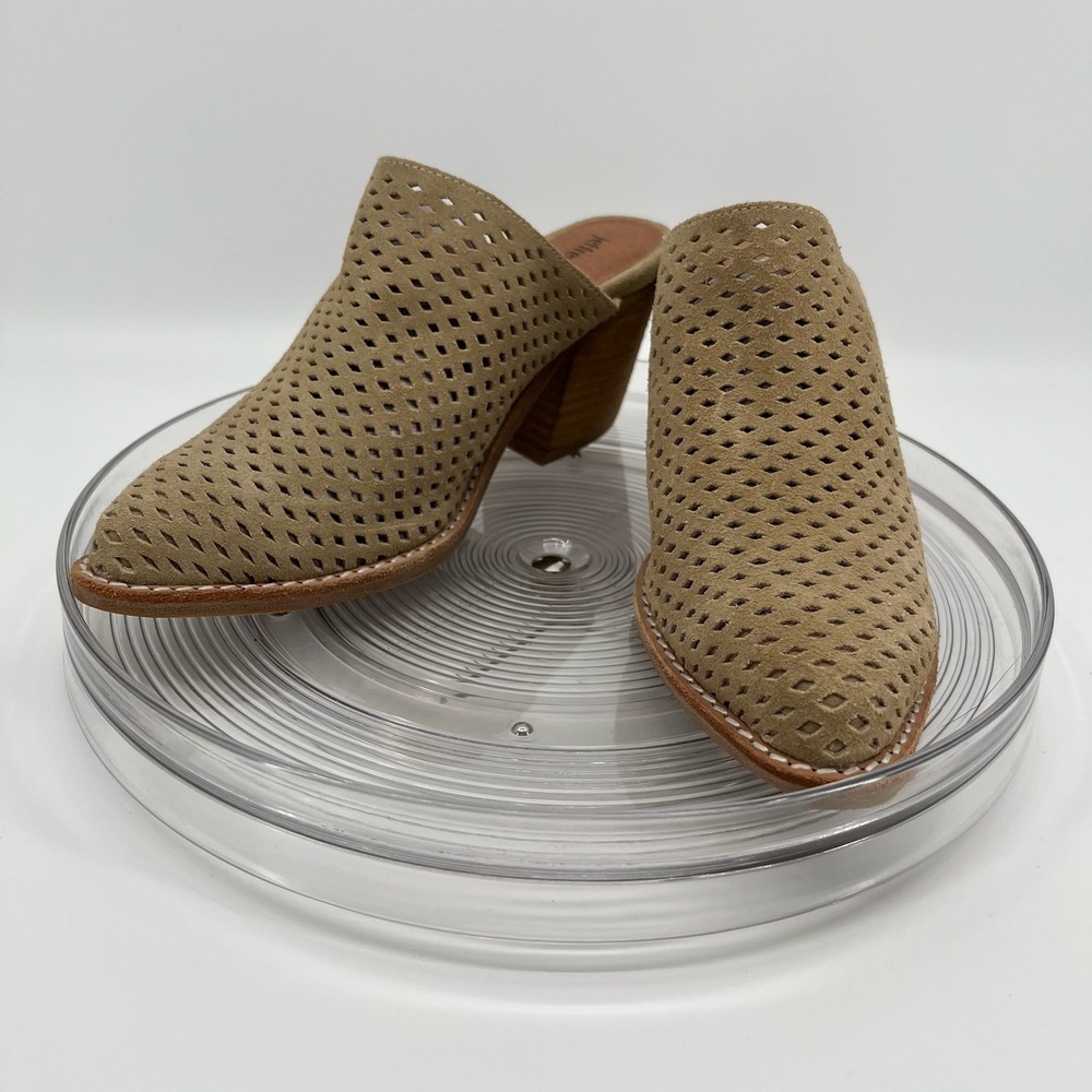 Jeffrey Campbell Favela Mules Womens 5.5 Tan Suede Perforated Block Heel Western